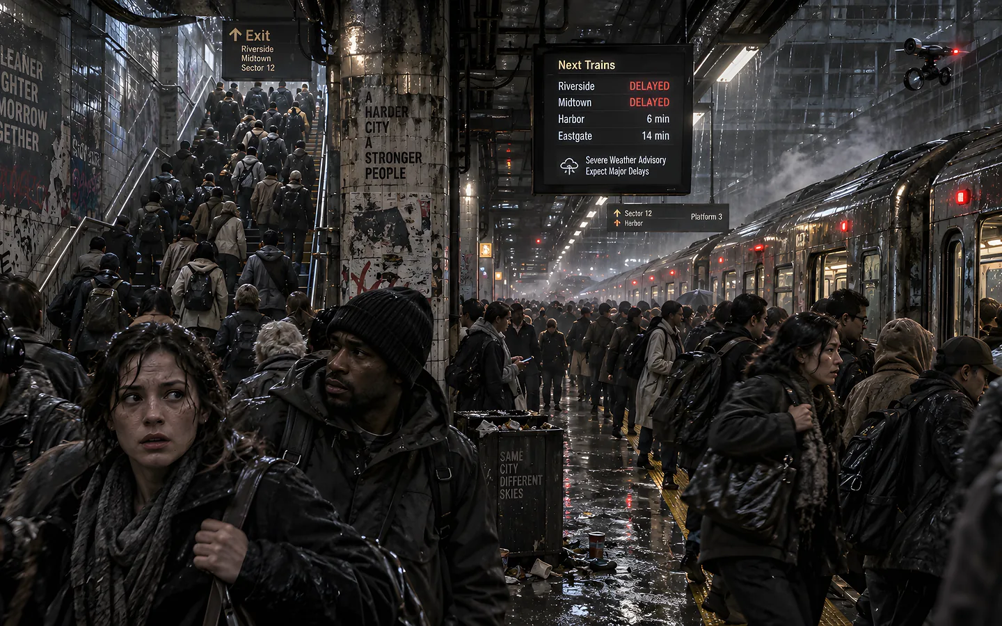 An artistic vision of a possible urban future. AI-generated image.
